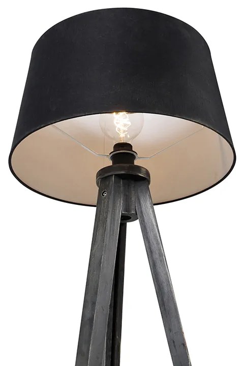 Tripé Preto com Abajur de Linho Preto 45 cm - Tripod Classic