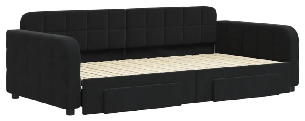 Sofá-cama com gavetão e gavetas 100x200 cm veludo preto