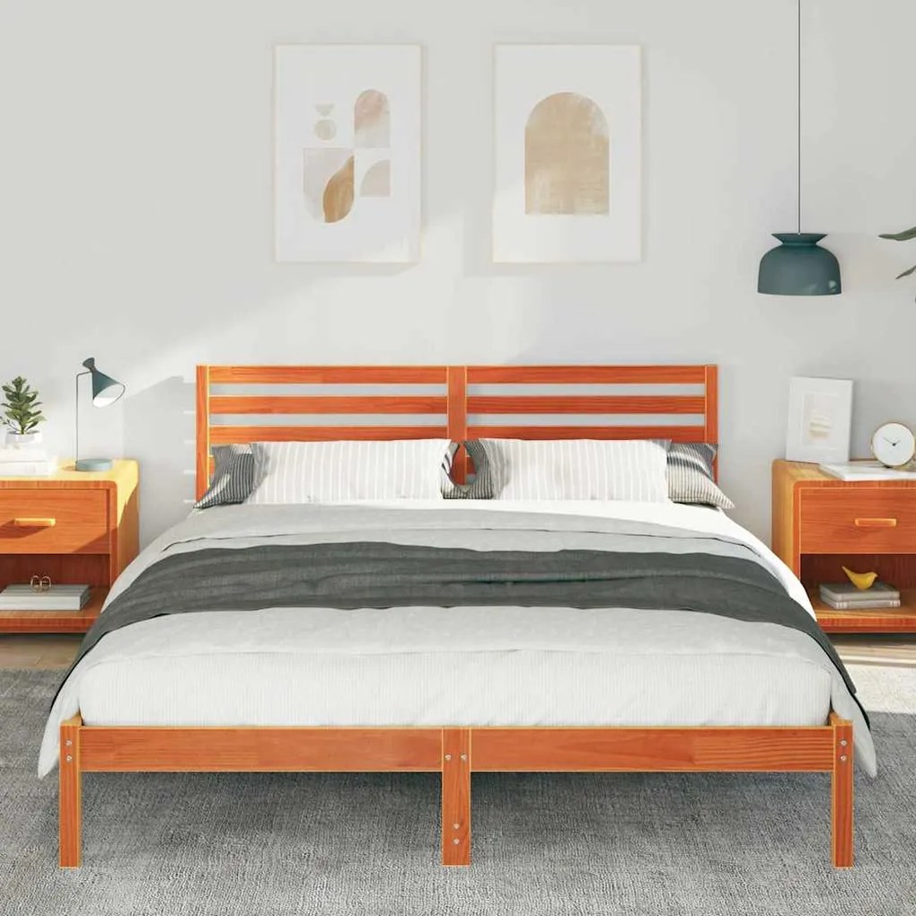 Estrutura da Cama com cabeceira Castanho-mel 160 x 210 cm