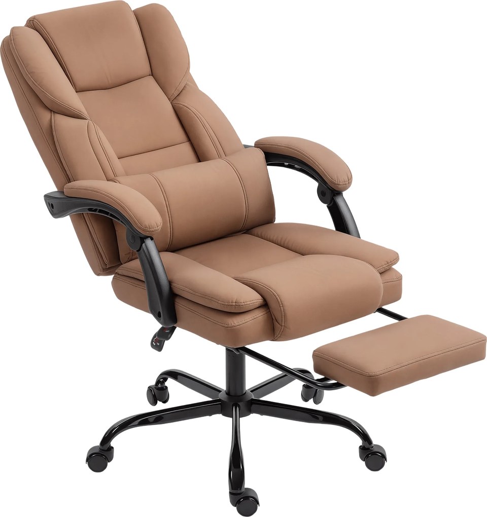 Cadeira de escritório ergonómica, cadeira de escritório com encosto reclinável, altura ajustável, 65 x 67 x 111–119 cm, castanho
