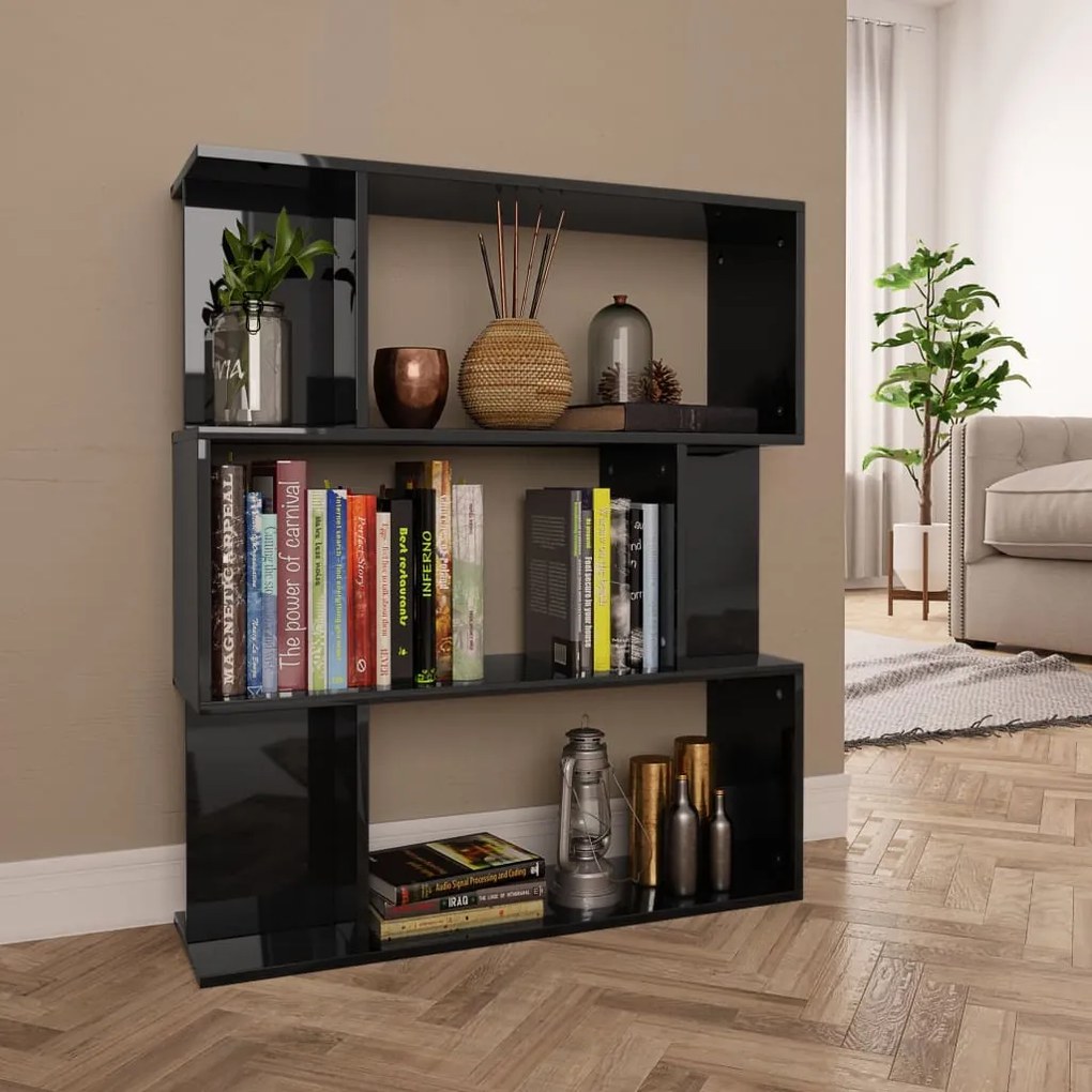 vidaXL Estante/divisória 80x24x96 cm preto brilhante
