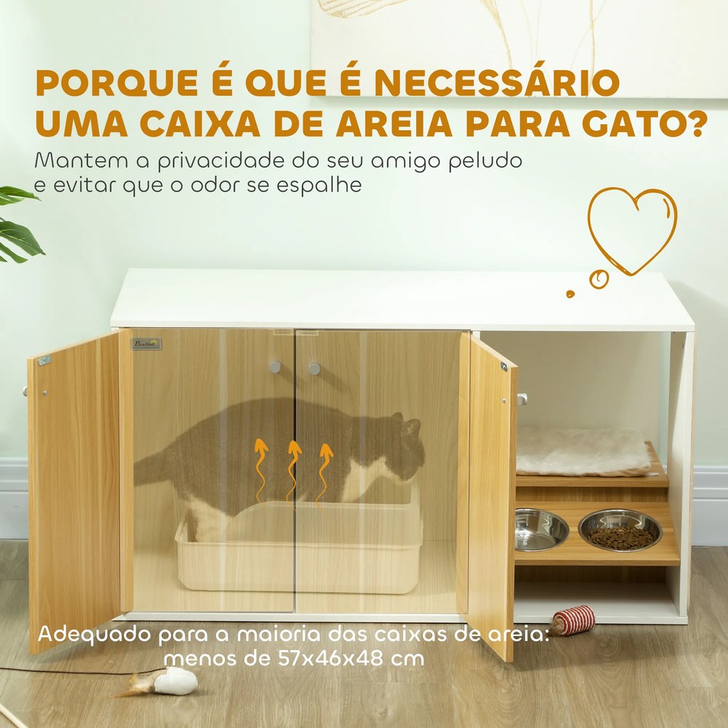 Móvel Caixa de Areia para Gatos 3 em 1 Mesa Auxiliar Caixa de Areia para Gatos com Tapete para Arranhar 95x48x50,5 cm Branco e Carvalho