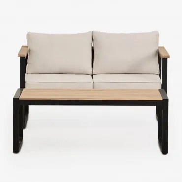 Conjunto De Jardim Com Sofá De 2 Lugares E Mesa De Centro Em Alumínio 110x55cm Lipov Preto - Sklum