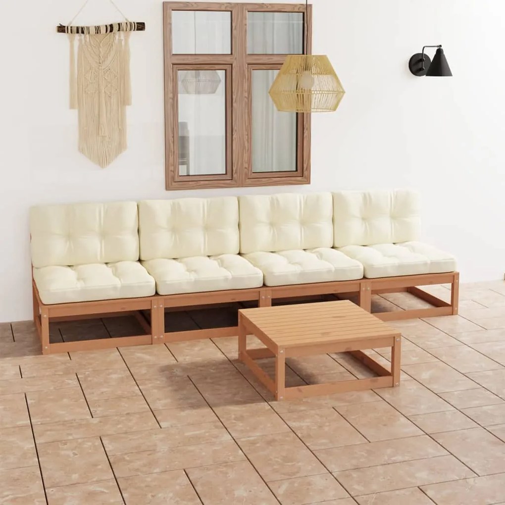 5 pcs conjunto lounge de jardim c/ almofadões pinho maciço