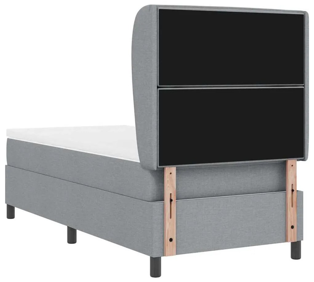 Cama box com colchão cinza claro, 100 x 200 cm, em tecido.