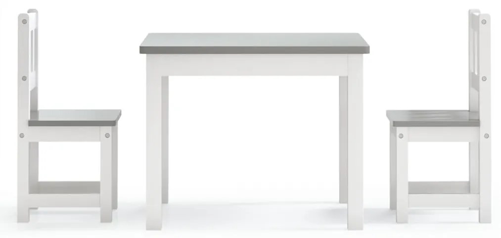 3 pcs conjunto mesa e cadeiras infantil MDF branco e cinzento