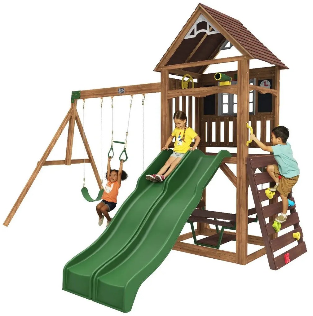 Parque infantil exterior madeira com escorrega e baloiço Lindale Swing
