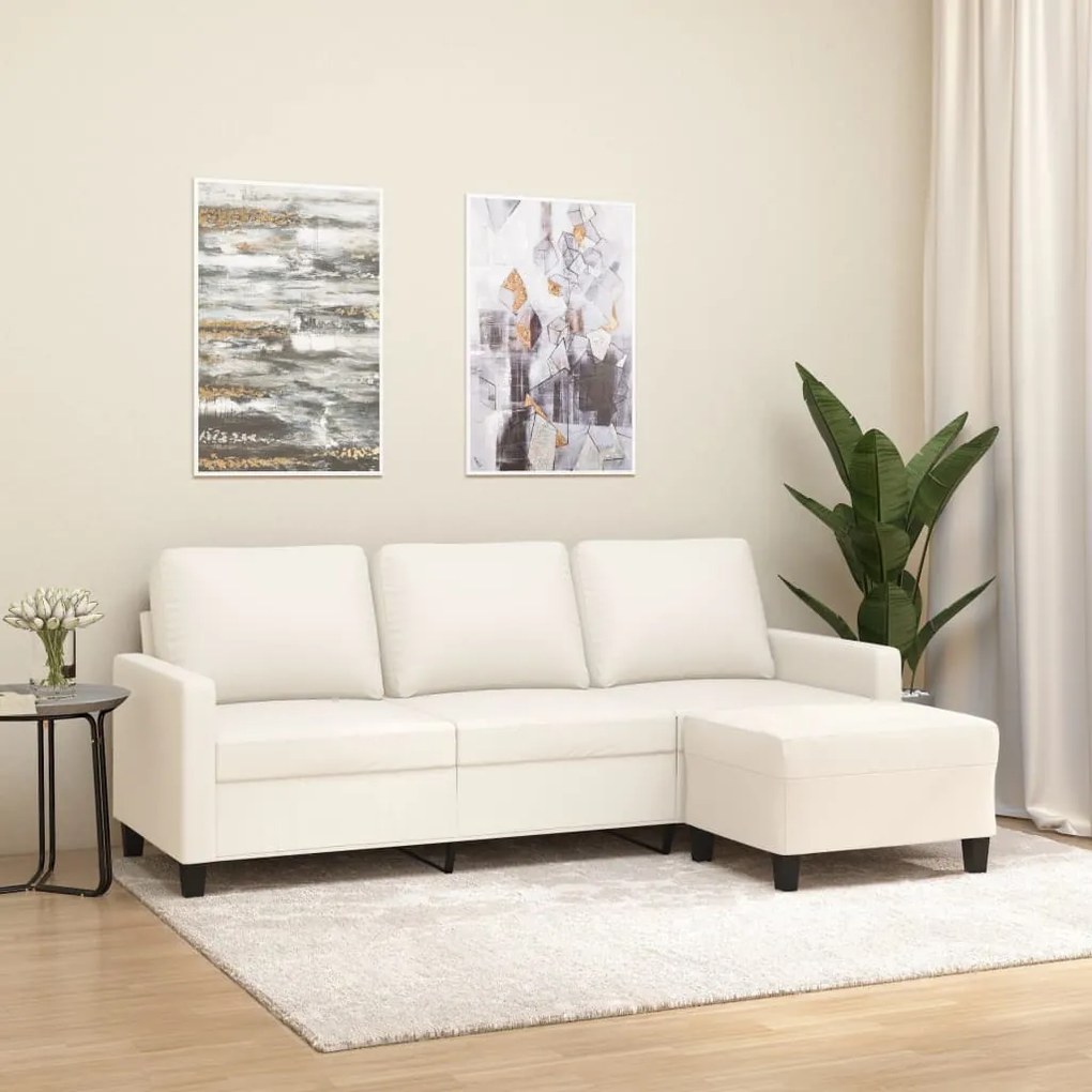 vidaXL Sofá 3 lugares c/ apoio pés 180 cm couro artificial cor creme