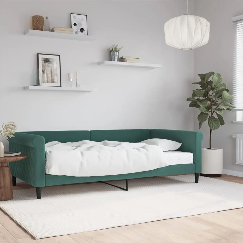 Sofá-cama com colchão 100x200 cm veludo verde-escuro