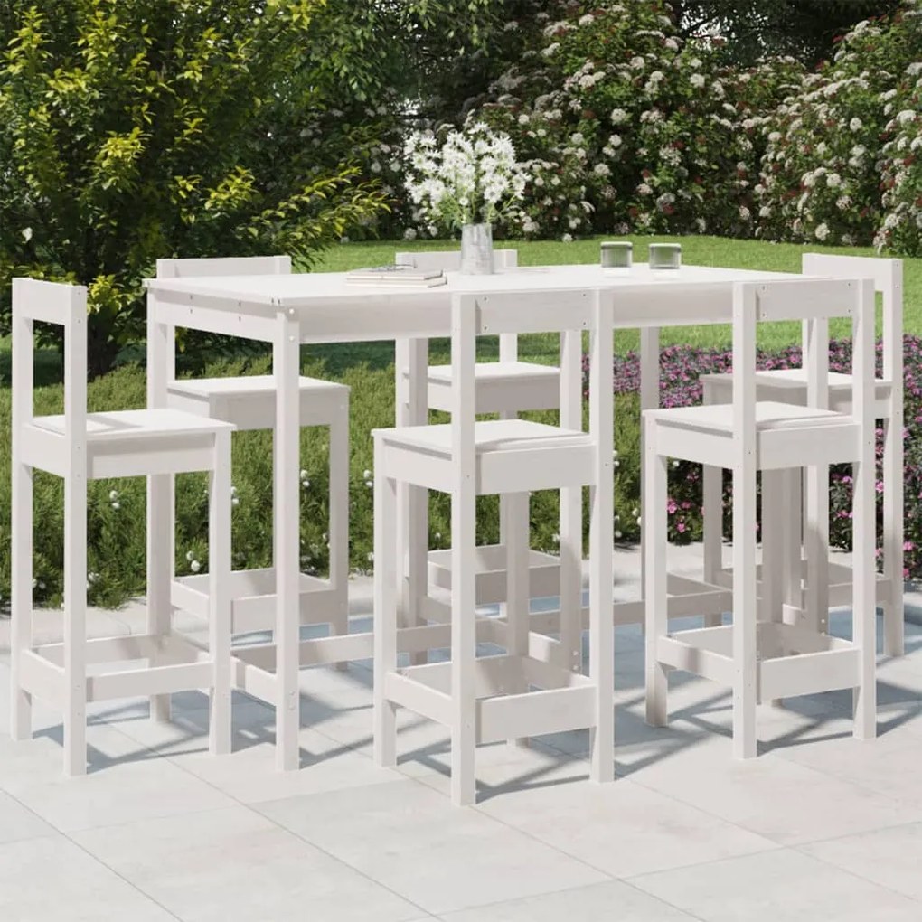 vidaXL 7 pcs conjunto de bar para jardim pinho maciço branco