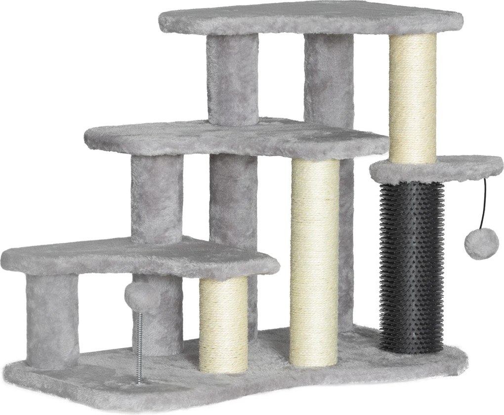 PawHut Arranhador Torre com Altura de 50 cm com Plataformas de Pelúcia Bolas para Gato de Até 5 Kg Cinza Claro | Aosom Portugal