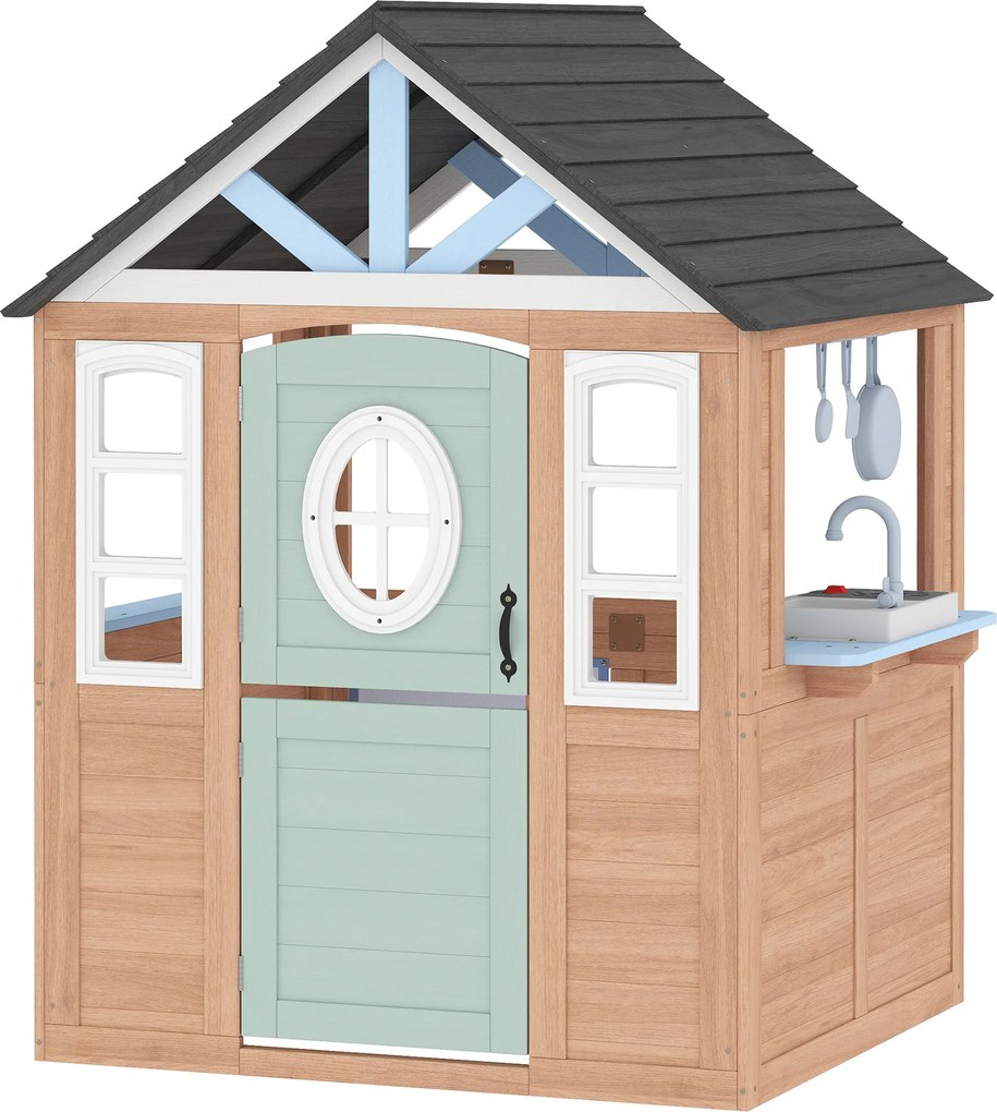 AIYAPLAY Casinha de Brincar Infantil Exterior e Interior de Madeira com Porta para Animais de Estimação 115,5x97,3x140 cm Madeira | Aosom Portugal
