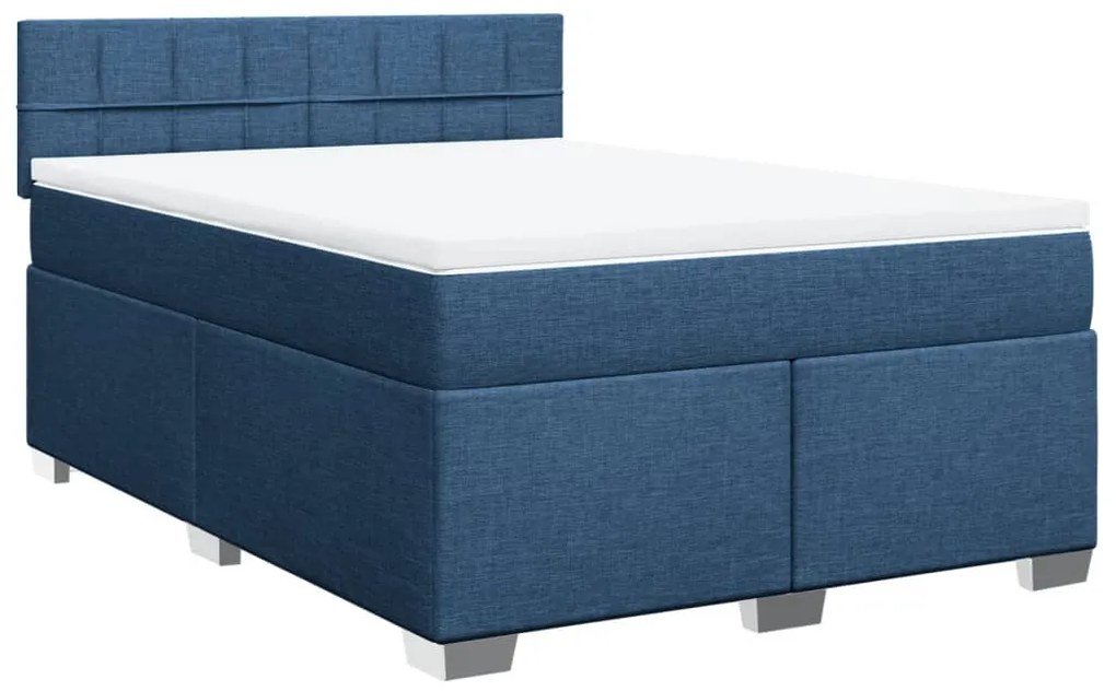 Cama com molas/colchão 160x200 cm tecido azul