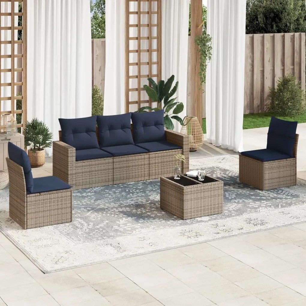 vidaXL 6 pcs conjunto sofás p/ jardim c/ almofadões vime PE cinzento