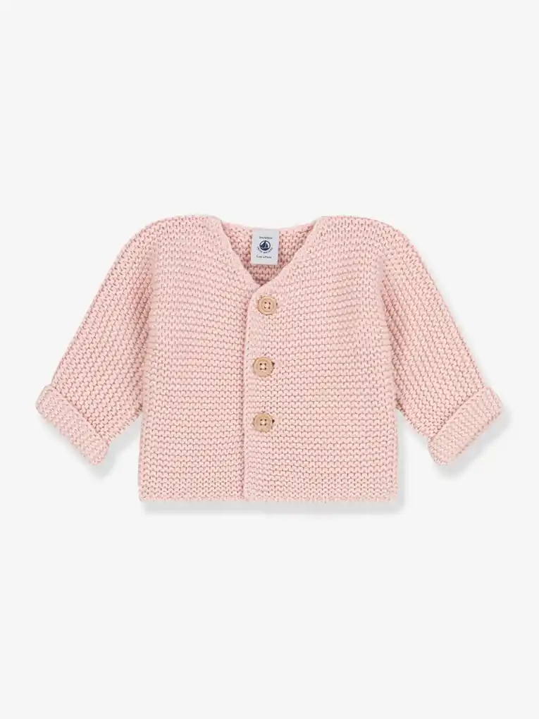 Casaco de bebé, tricot ponto de liga em algodão bio, da Petit Bateau rosa