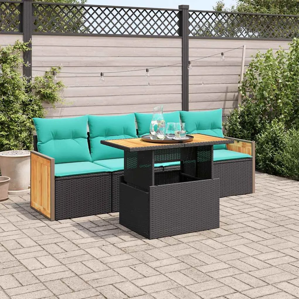 vidaXL 5 pcs conjunto sofás de jardim com almofadões acácia e vime PE