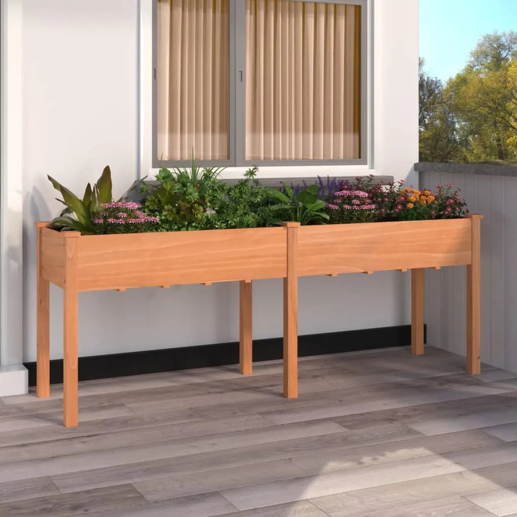 vidaXL Vaso/floreira c/ forro 203x53x76 cm abeto maciço castanho