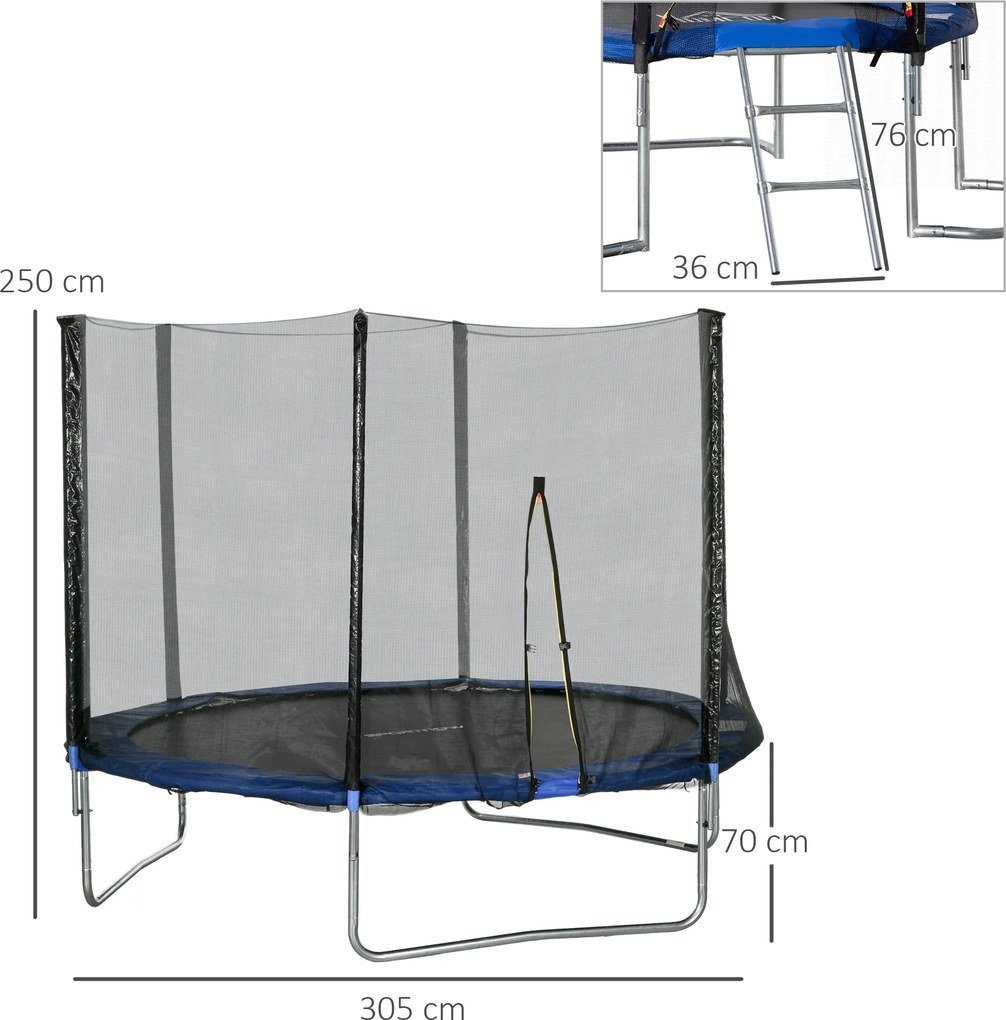Trampolim de exterior com rede de segurança de Ø305 cm para crianças e adultos
