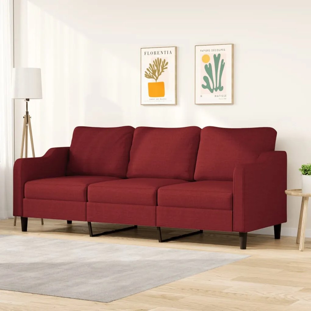 vidaXL Sofá de 3 lugares tecido 210 cm vermelho tinto