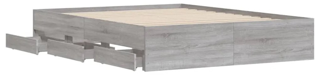 Estrutura de cama c/ gavetas derivados madeira cinza sonoma