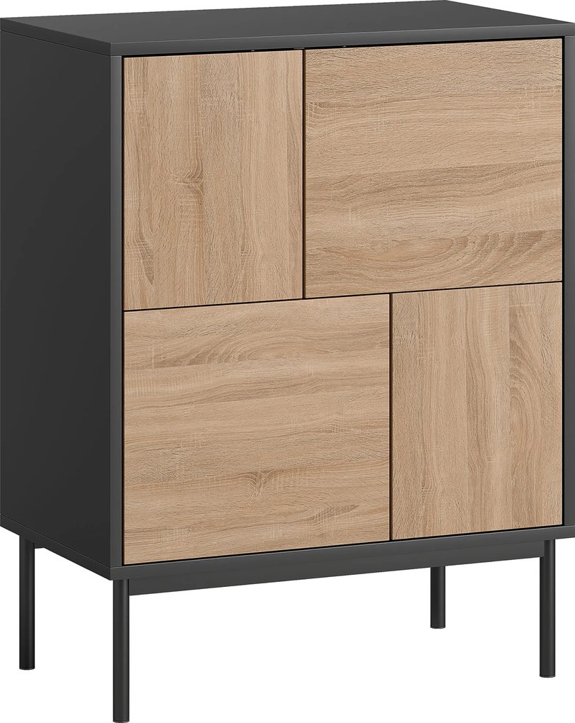 HOMCOM Aparador com portas Push-to-Open, Armário de sala de jantar com pés metálicos, Armário de cozinha, MDF, Preto+Madeira natural | Aosom Portugal