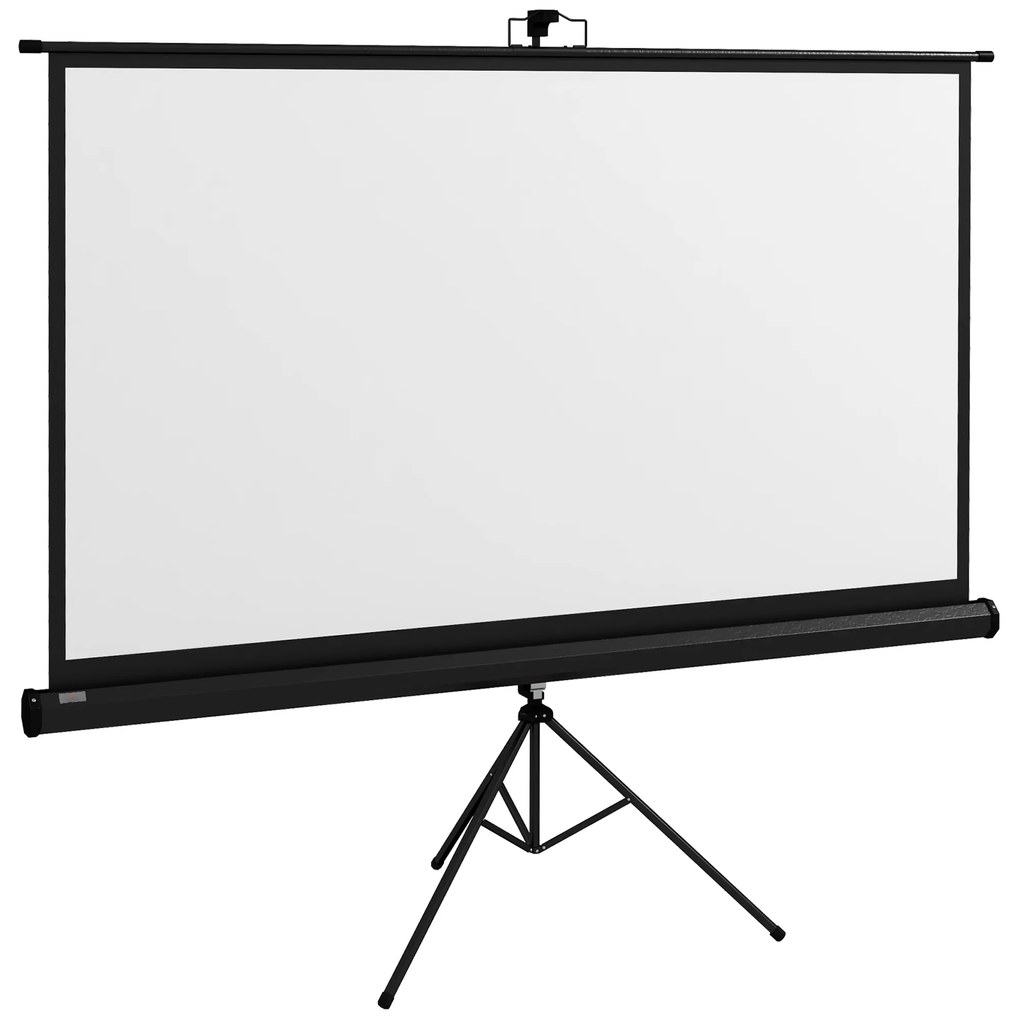 HOMCOM Tela Projeção Portátil 84" 16:9 Ajustável Compacta Leve Ideal Eventos Apresentações 200x118 cm Branco Preto | Aosom Portugal