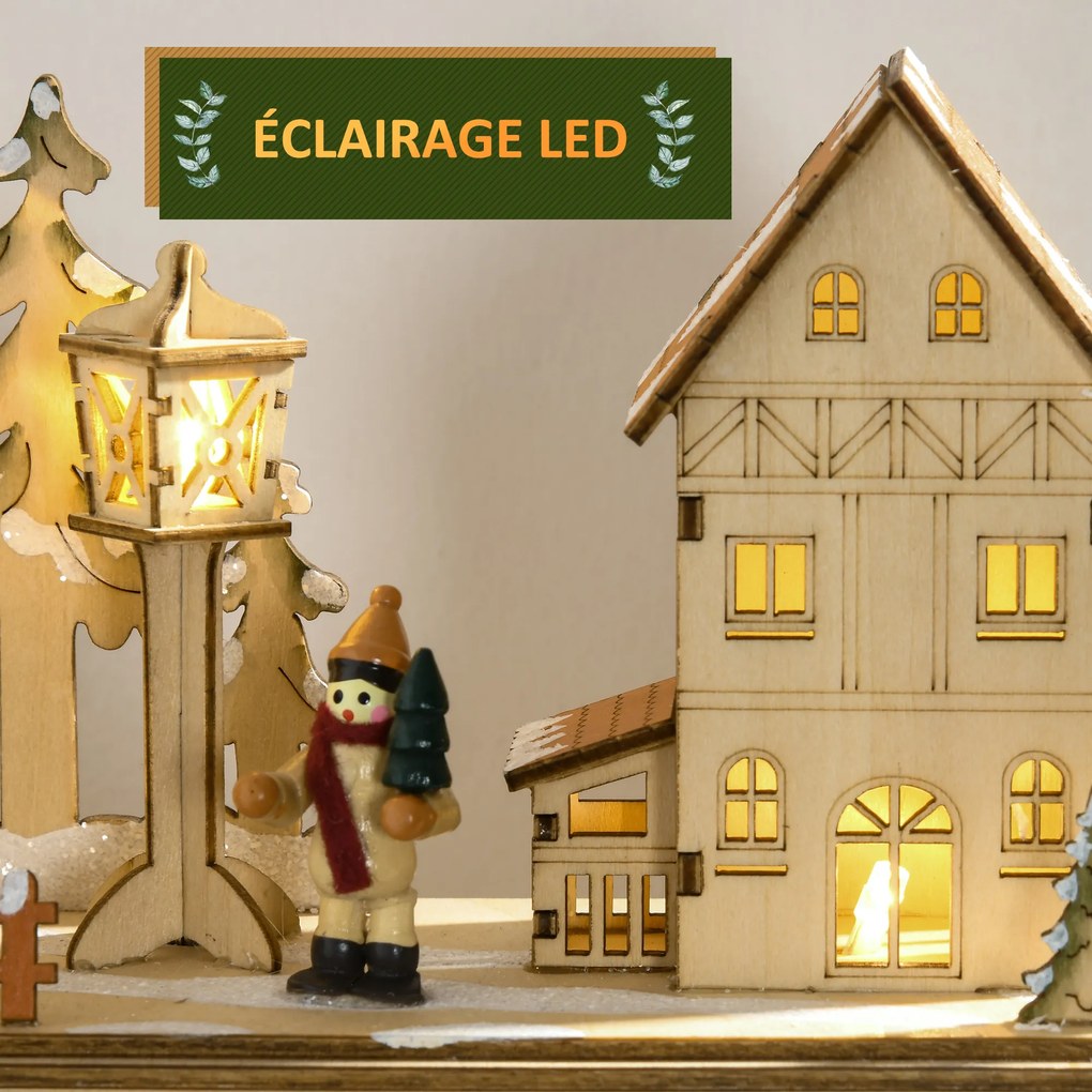 Calendário do Advento com LED em forma de aldeia coberta de neve, com 24 gavetas – decoração natalícia luminosa em bege