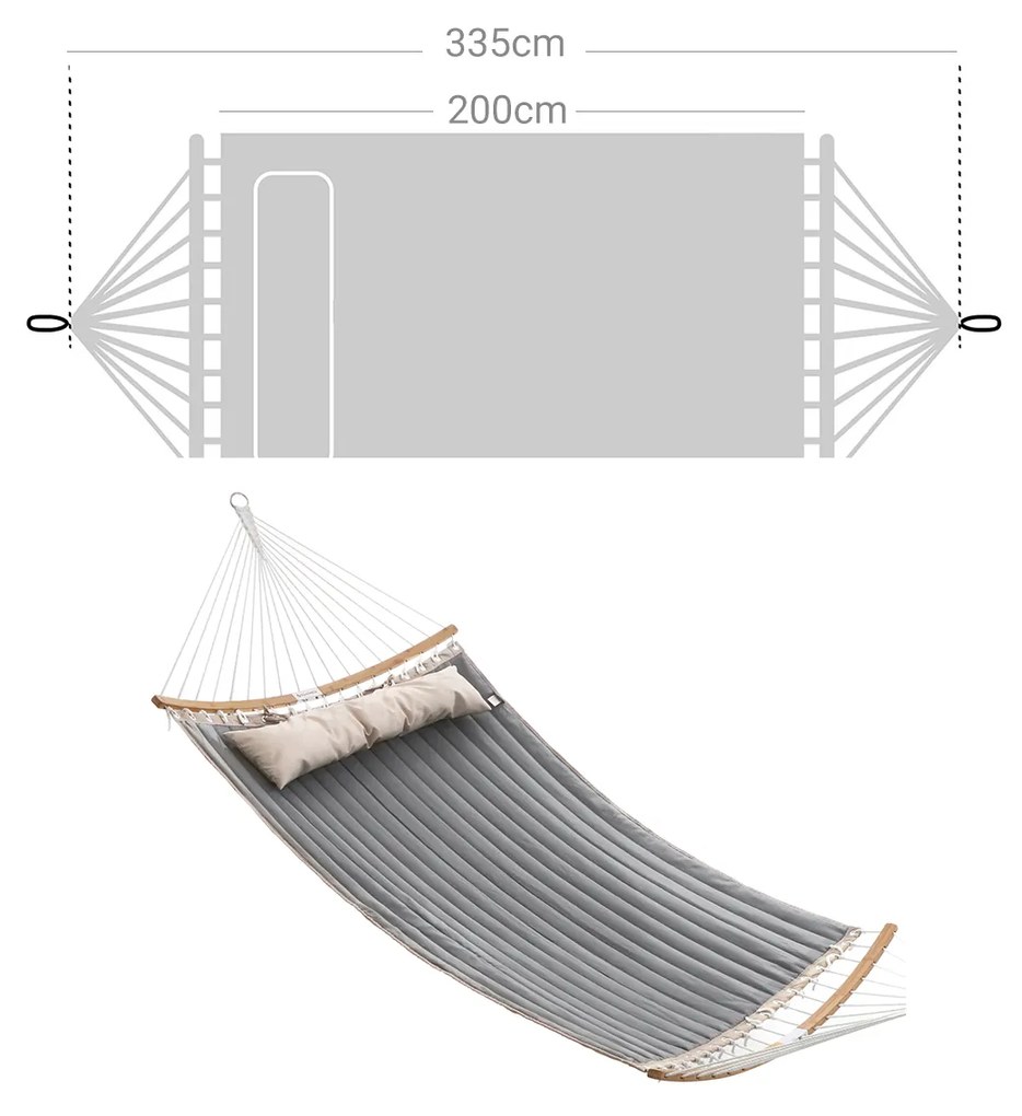 Cama de rede descanso jardim para 2 pessoas 200 x 140 cm Cinzento-bege