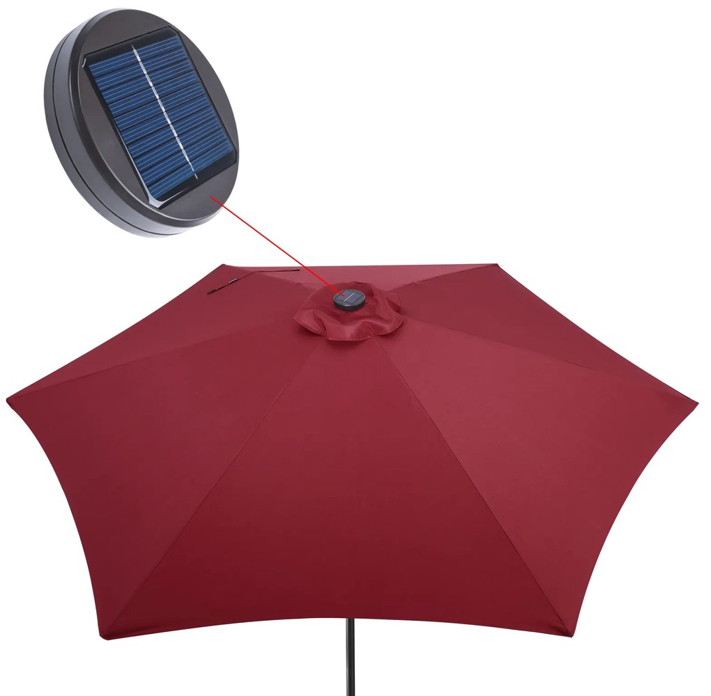 Guarda-sol Miami em alumínio com iluminação LED e Proteção UV 80+, Ø270 x 236 cm Vermelho