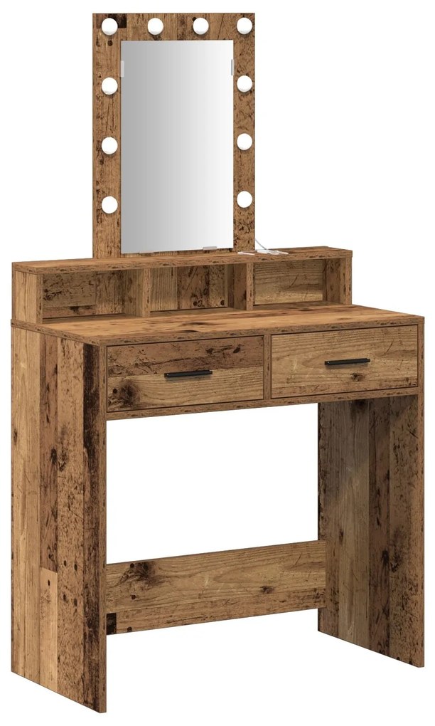Mesa de Maquilhagem com Luzes LED - Estilo Madeira Vintage, 79x41x140