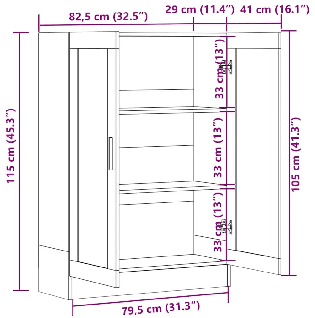 Vitrine 82,5x30,5x115 cm derivados de madeira cinzento sonoma