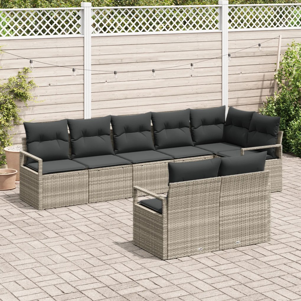 Conjunto de Sofás de Jardim com 8 Peças e Almofadas Cinza Claro Rattan