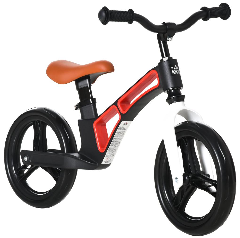 HOMCOM Bicicleta sem Pedais para Crianças de 2 a 5 anos Bicicleta de Equilibrio Infantil com Assento e Guidão Ajustáveis Rodas de Borracha 86x41x49-56cm Preto