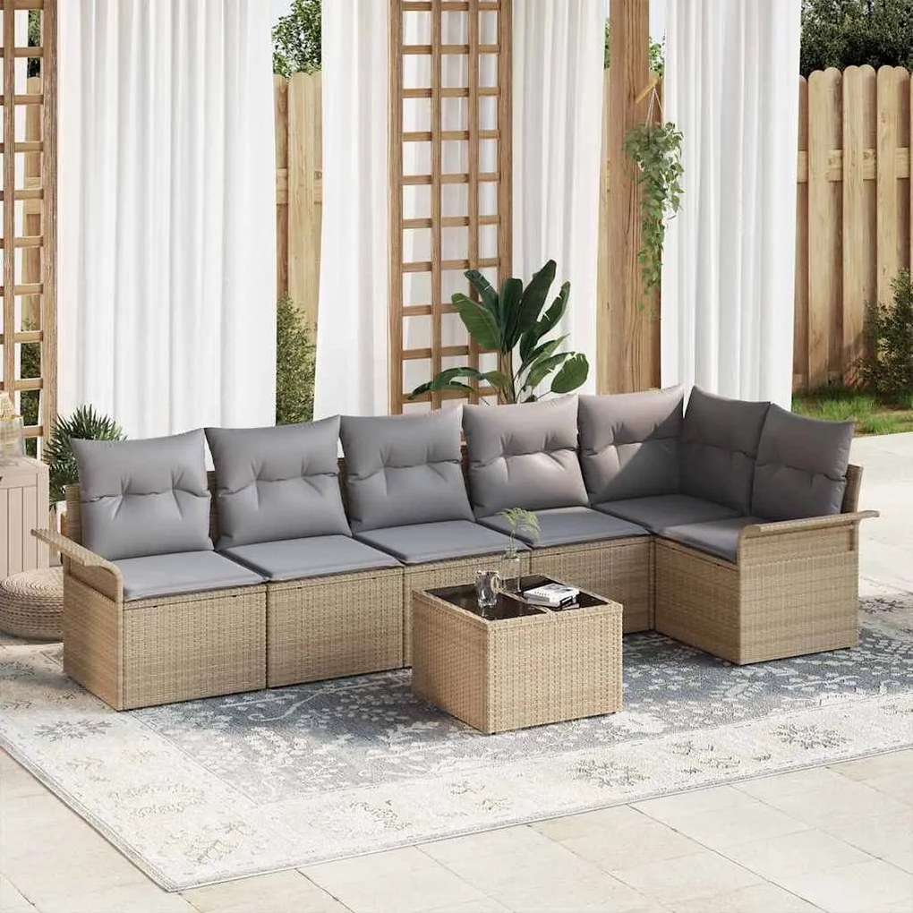 Conjunto de Sofá de Jardim de 7 Peças com Almofadas em Rattan Sintétic