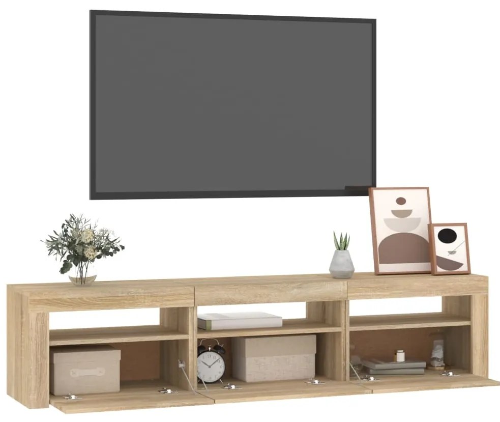 Móvel de TV com luzes LED 180x35x40 cm carvalho sonoma