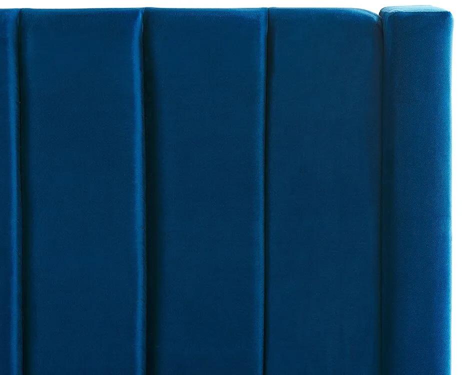 Cama de casal com arrumação em veludo azul marinho 160 x 200 cm NOYERS Beliani