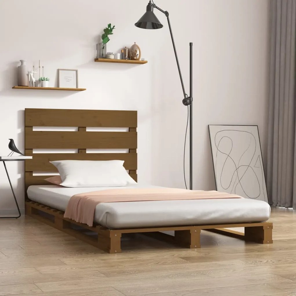 vidaXL Estrutura de cama solteiro 90x190 cm pinho maciço castanho mel