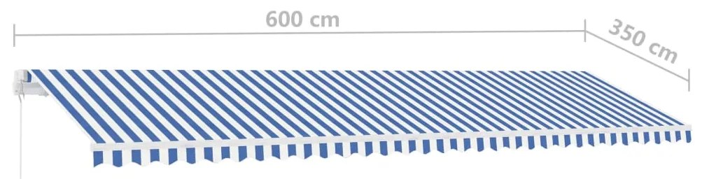 Toldo retrátil manual com LED 600x350 cm azul e branco