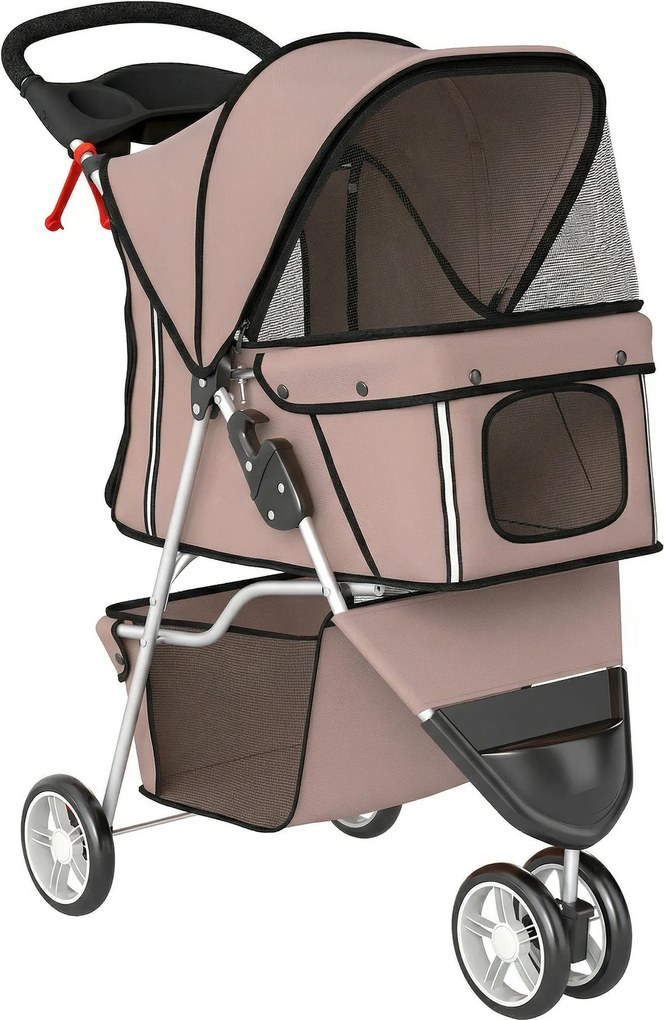 PawHut Carrinho para Cães Pequenos com Cesto de Armazenamento Janelas de Malha e Cinto de Segurança 77x44x102 cm Castanho | Aosom Portugal