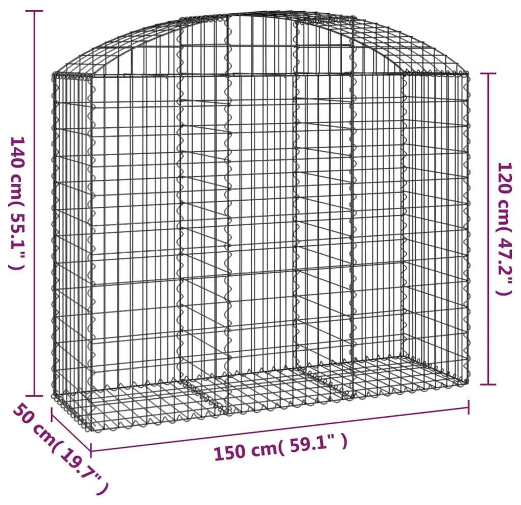 Cesto gabião arqueado 150x50x120/140 cm ferro galvanizado
