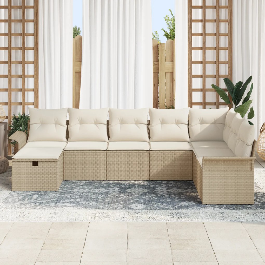 Conjunto de Sofá de 8 Peças de Jardim com Cushions Bege Rattan Poly