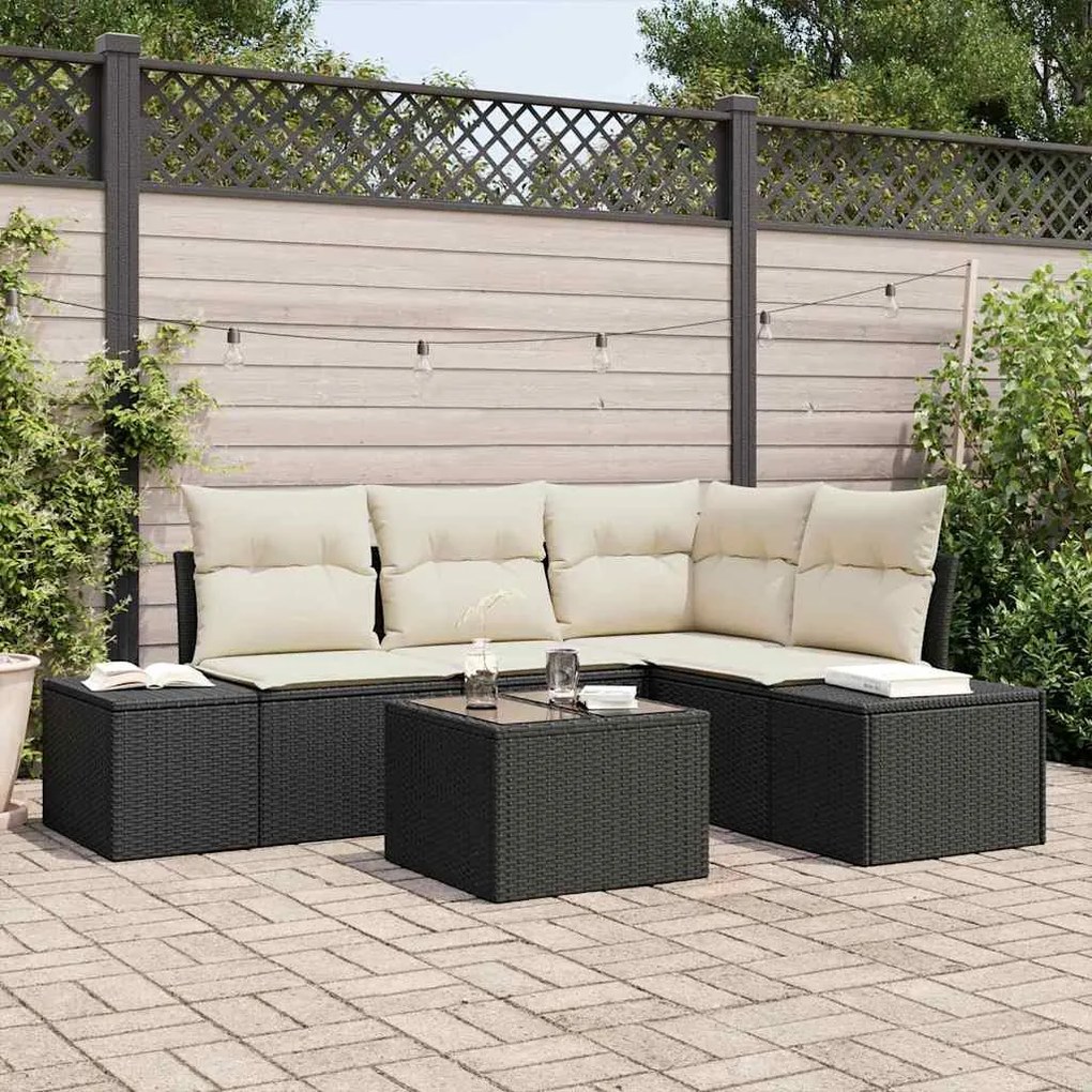vidaXL Conjunto de Sofá de Jardim 5 Peças com Almofadas Marrom em Rattan Sintético.