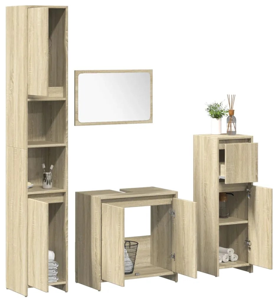 vidaXL 4 pcs conj. móveis casa banho derivados madeira carvalho sonoma