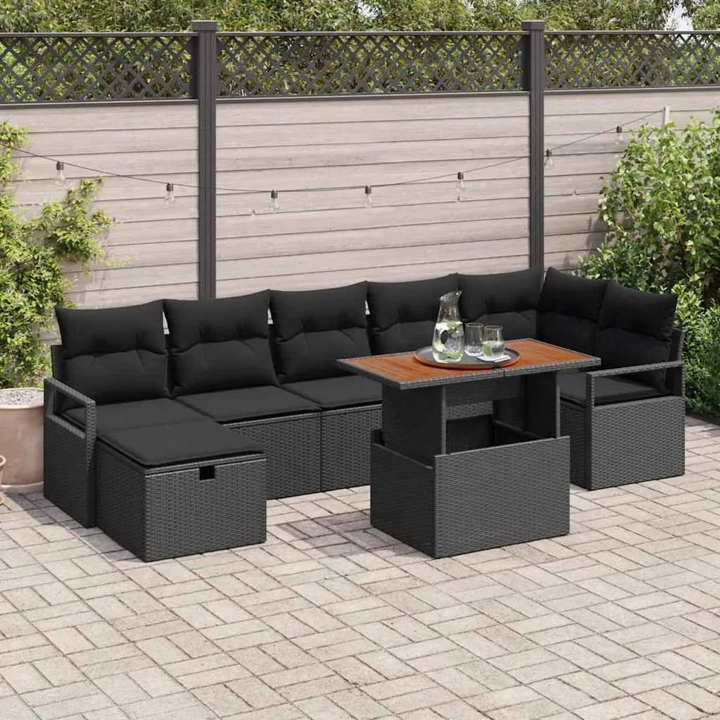 vidaXL Conjunto de Sofá de Jardim com almofada 8 pcs Preto vime PE