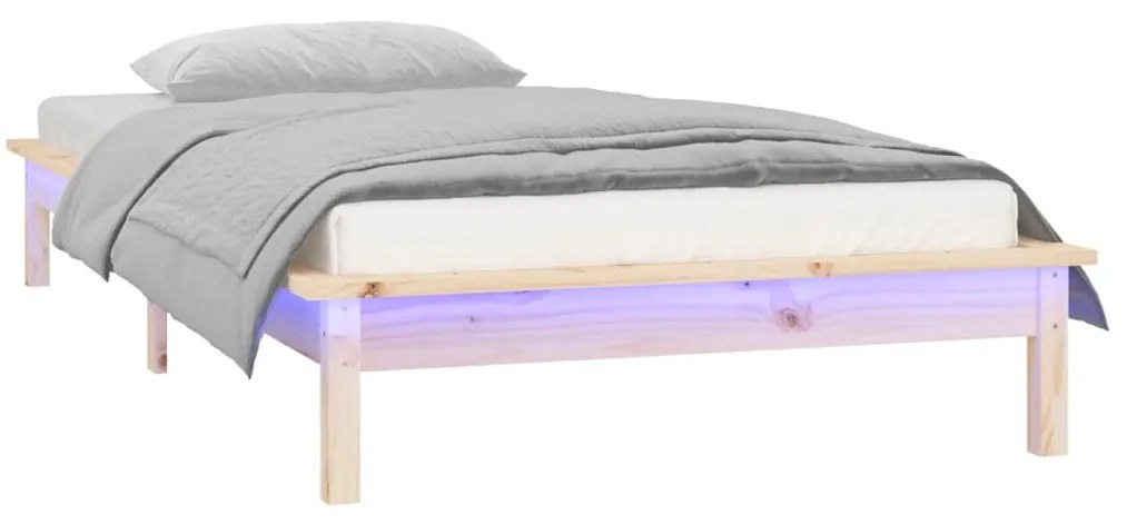 Estrutura de cama c/ LEDs 90x200 cm madeira maciça