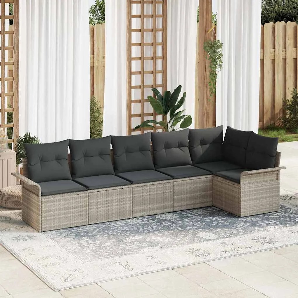 vidaXL Conjunto de Sofás de Jardim 6 Peças com Almofadas em Cinza Claro, Rattan e Poliéster