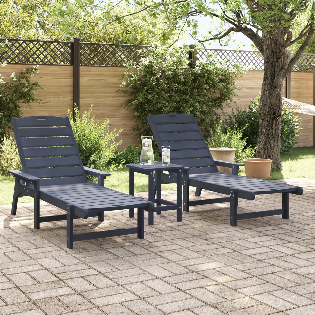 Espreguiçadeiras vidaXL 2 pcs Azul-marinho 162x53x98.5 cm HDPE, Espreg