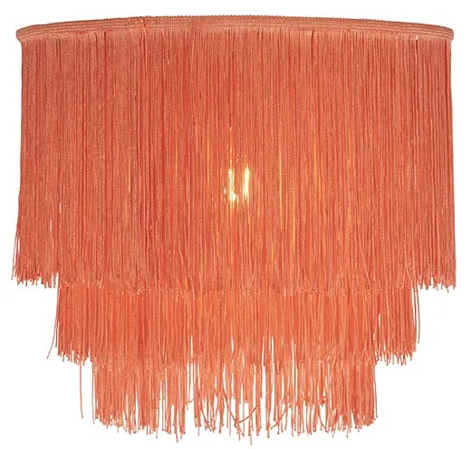 Candeeiro de teto oriental dourado com abajur rosa franjas - Franxa Oriental
