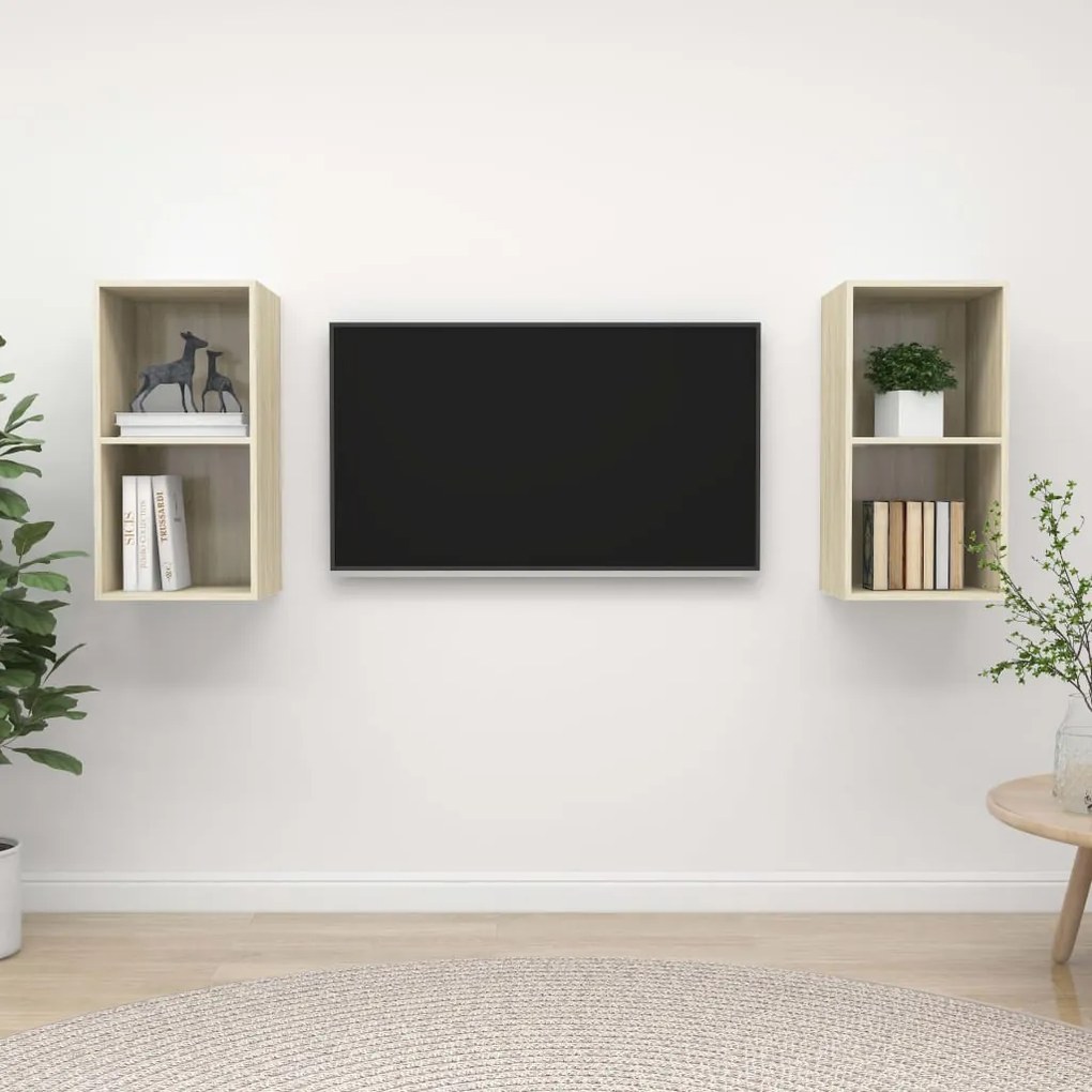 vidaXL Armários de parede TV 2 pcs derivados madeira carvalho sonoma