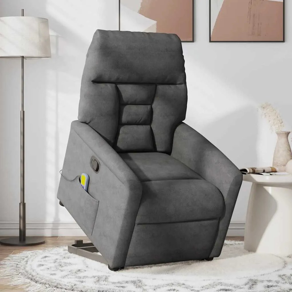 Poltrona massagens reclin. elevatória microfibra cinza-escuro
